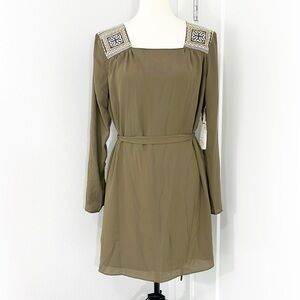 New Altar'd State Large Olive Green Long Sleeve Embroidered Square Neck Dress